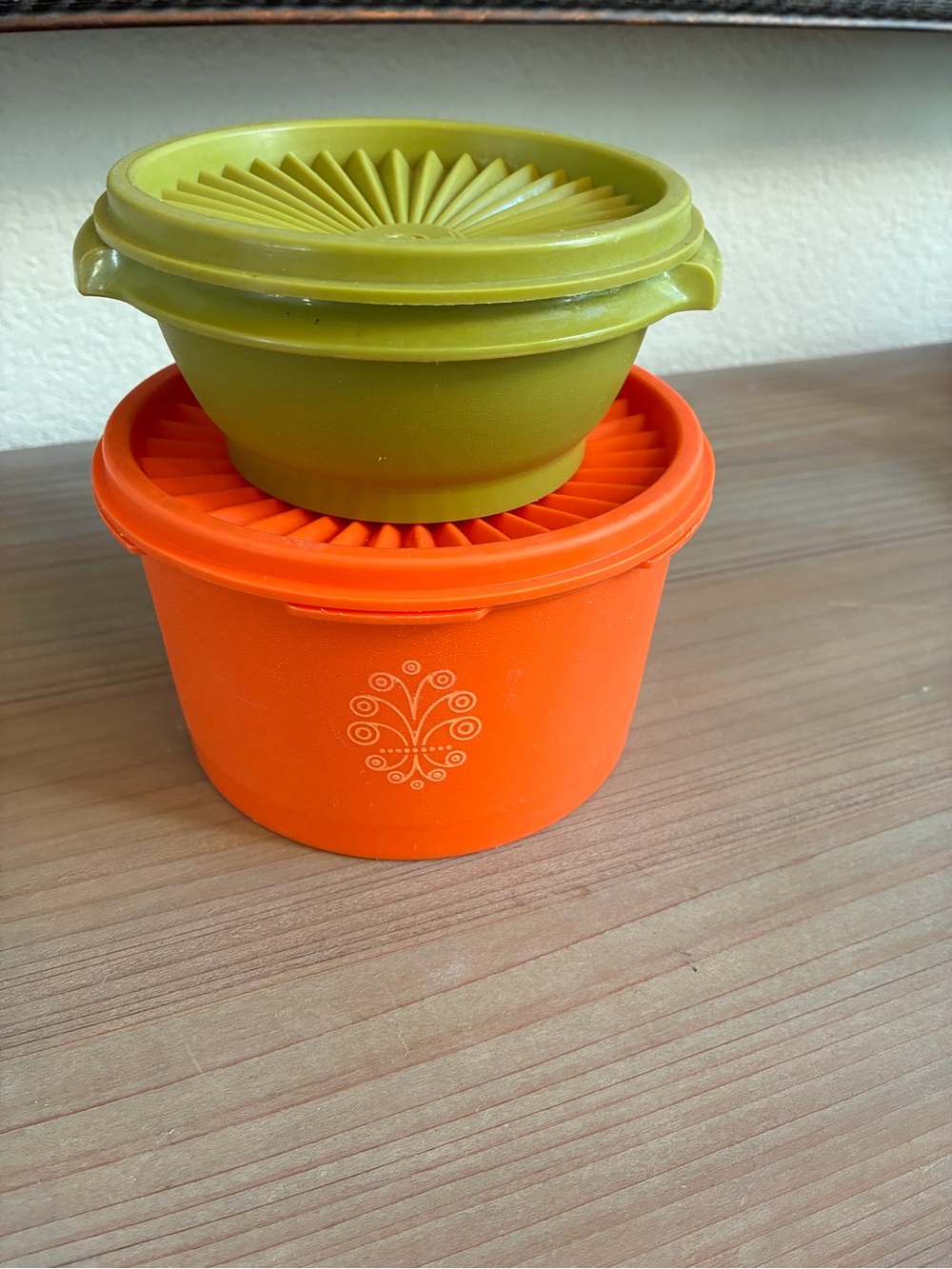 Tupperware Orange Bowl with Olive Green Lid Nesting Set